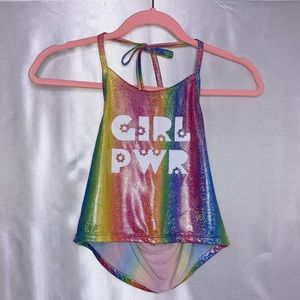 GIRL POWER RAINBOW SPARKLE HALTER TOP (M)